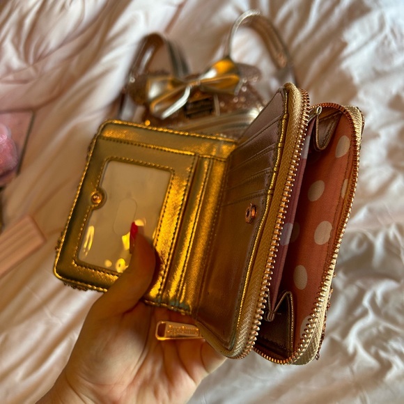 Disney Parks Rose Gold Loungefly Minnie Mouse Mini Backpack & Wallet! - Picture 3 of 4